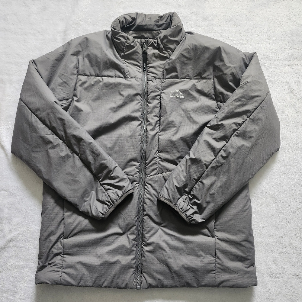 L.L. BEAN Mens Grey Lightweight Full Zip Jacket Primaloft Large Cozy Cabincore